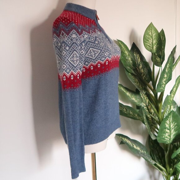 Vineyard Vines Fair Isle 1/4 Zip Sweater Blue Red Merino Wool Alpaca Long Sleeve - Picture 6 of 16